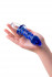 Синяя стеклянная анальная втулка с ручкой-кольцом - 16 см.