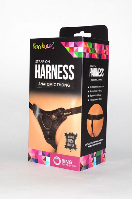 Чёрные трусики для фиксации насадок кольцом Kanikule Leather Strap-on Harness  Anatomic Thong