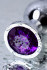 Серебристая коническая анальная пробка с фиолетовым кристаллом - 8 см.