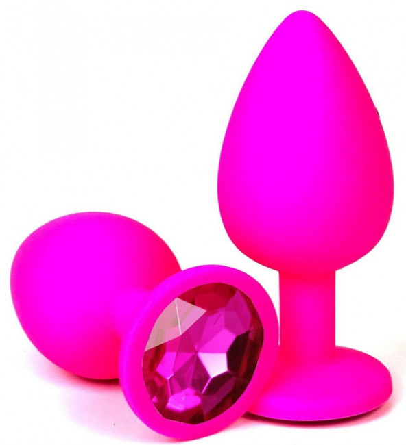 Розовая силиконовая пробка с ярко-розовым кристаллом - 8 см.